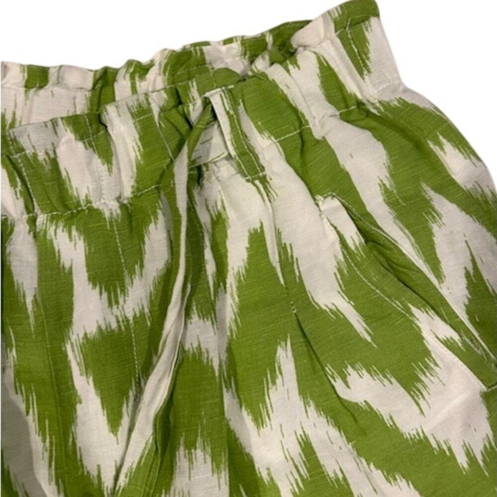ANTHROPOLOGIE Women's Linen Shorts Shorts SMALL Green White Ikat Paperbag - Picture 10 of 10